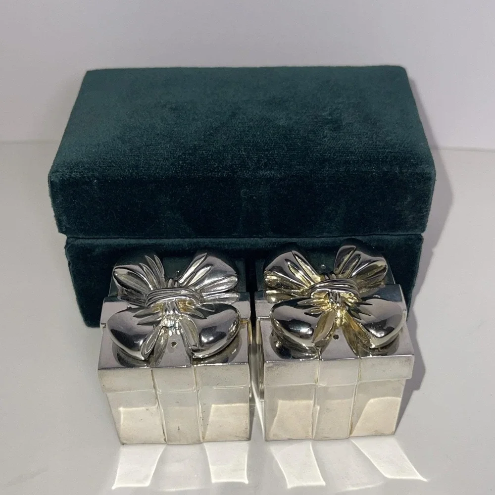 VTG Neiman Marcus Godinger Silver Plate Gift Box Salt Pepper Shaker Felt Bottom